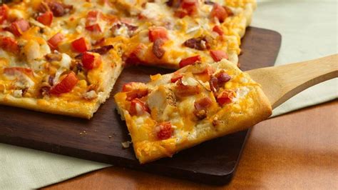 Chicken bacon ranch is a classic combination and our family really enjoys various forms of sandwiches prepared on naan flatbreads. Chicken and Bacon Ranch Pizza recipe from Pillsbury.com