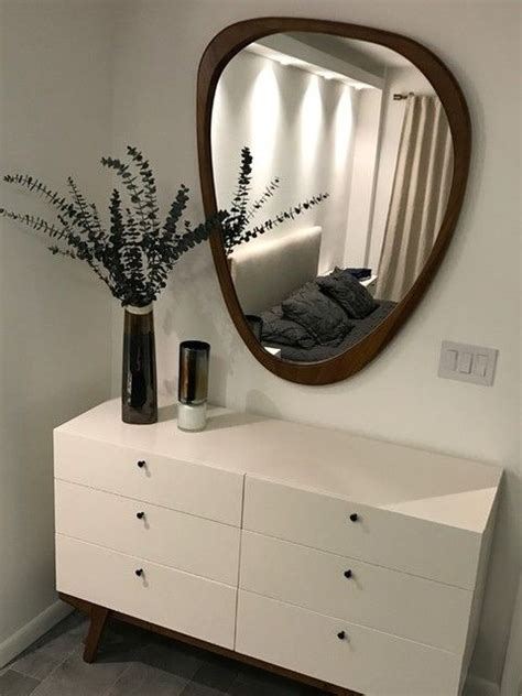 Mid-Century Asymmetrical Acorn Wood Wall Mirror | Mirror wall, Wood