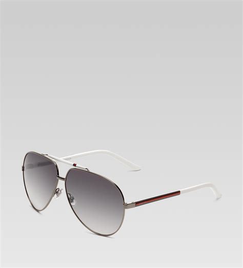 gucci medium aviator sunglasses with signature web detail on temple in white for men lyst