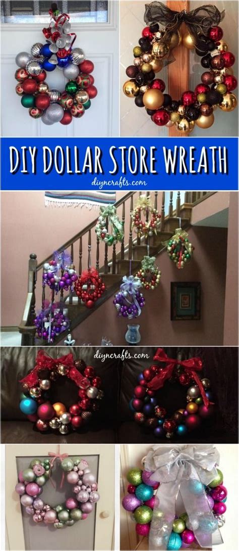 Dollar Store Wreath With Ornaments Hanging From The Front Door And