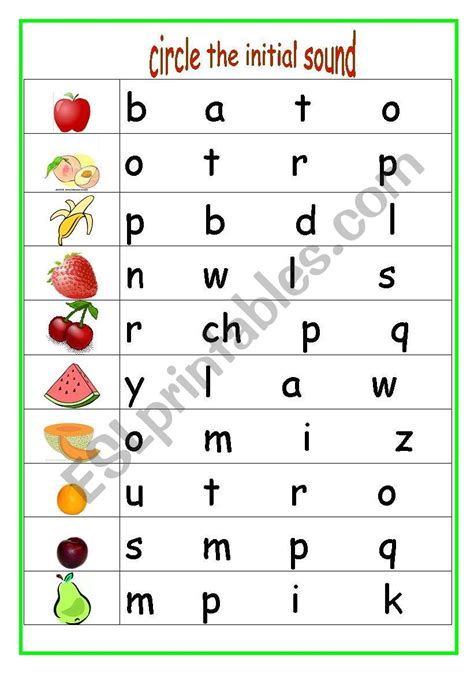 Circle The Initial Sound Esl Worksheet By Carme Sammut