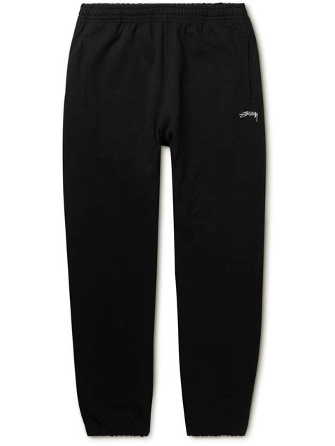 Stussy Tapered Logo Embroidered Cotton Jersey Sweatpants Black Stussy