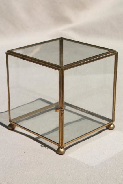Vintage Glass And Brass Box Showcase Cube Shaped Display Case Curio Cabinet