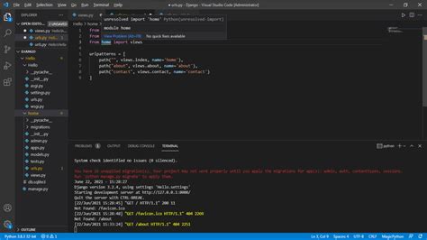 Python Unresolved Import Home How Do I Fix This The Views File And The Urls File Are Int