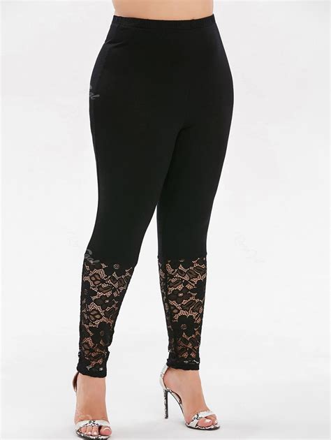 30 OFF High Waisted Lace Panel Plus Size Leggings Rosegal