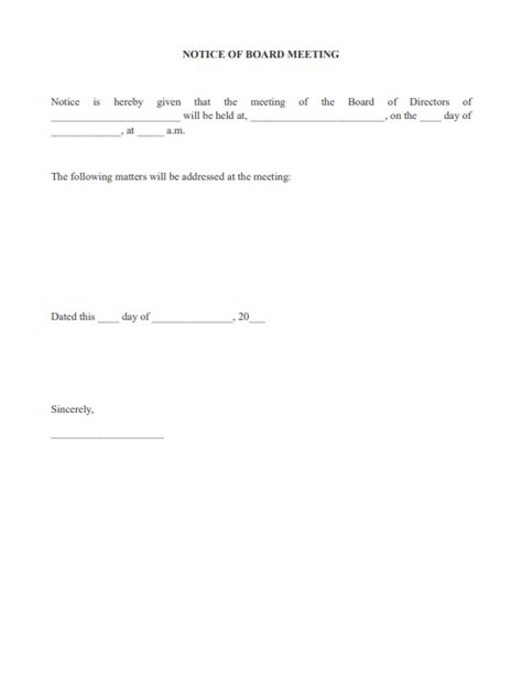 Fillable Form Notice Of Board Meeting Edit Sign And Download In Pdf