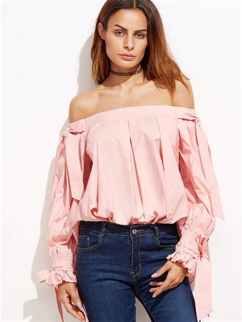 Pink Off The Shoulder Top With Bow Tie Detail Sheinsheinside