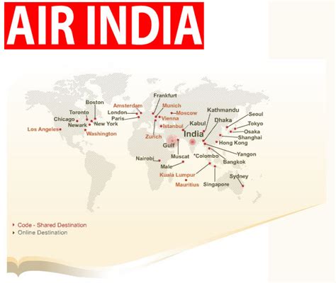 International Flights Air India Routes Map