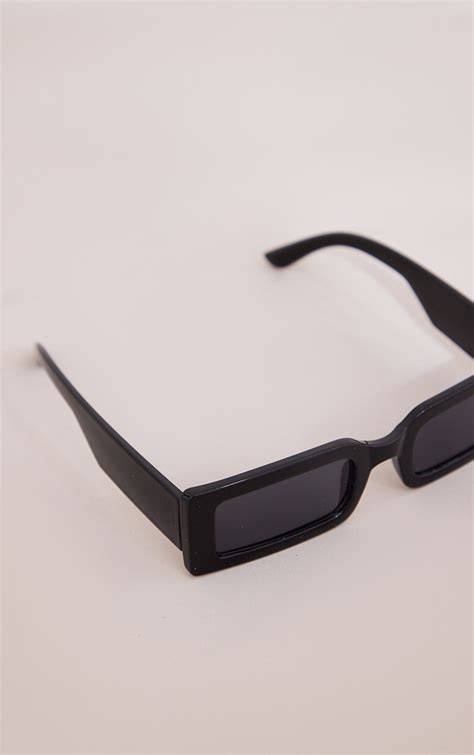 black slim rectangular frame sunglasses prettylittlething usa