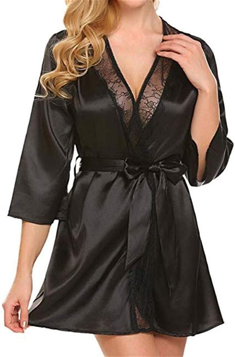 Women S Erotic Apparelwomen S Satin Silk Robe Bathrobe Lace Nightgown