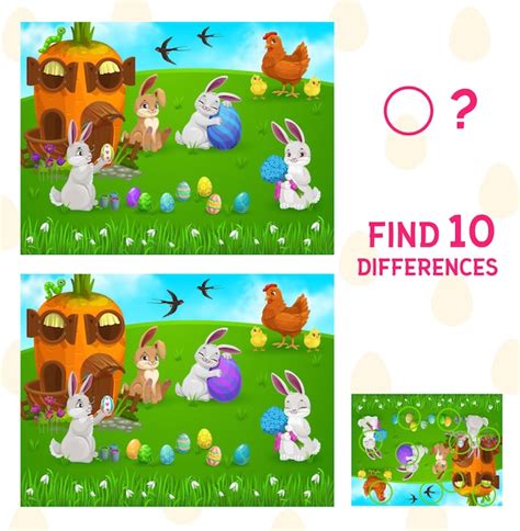 Premium Vector Find Differences Kids Game With Easter Egg Hunt