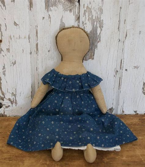 Early Blue Calico Rag Doll One Of A Kind Antique Textile Etsy Doll