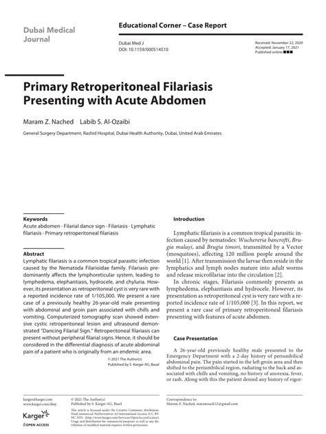 Pdf Primary Retroperitoneal Filariasis Presenting With Acute Abdomen