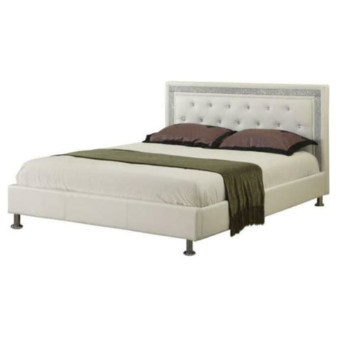 Best Master Furniture Upholstered Platform Bed White Faux Leather Queen