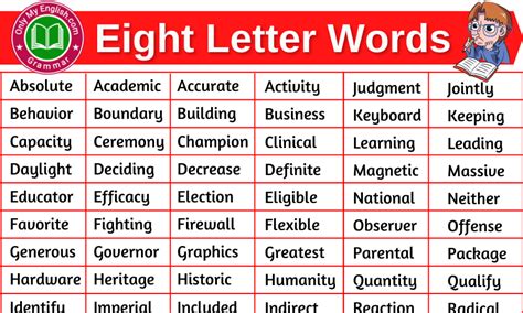 100 List Of Eight Letter Words In English