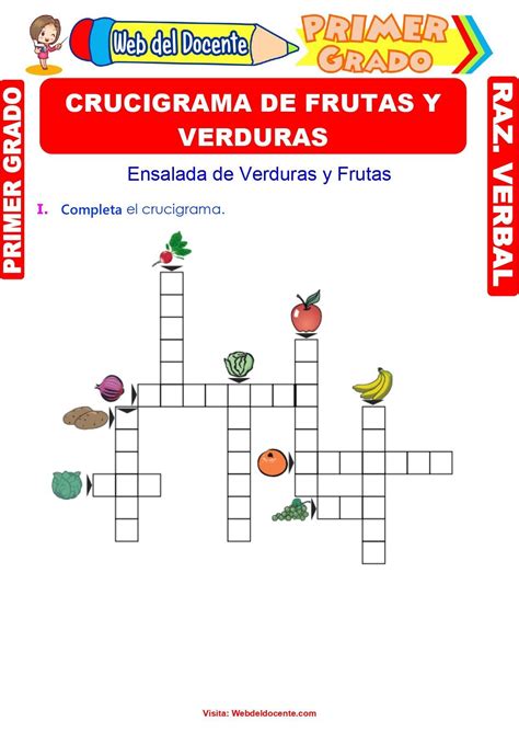Crucigrama De Verduras Y Frutas Brainlylat