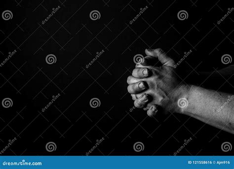 Folded Hands Hands Of A Man Folded Praying Black And White Stock
