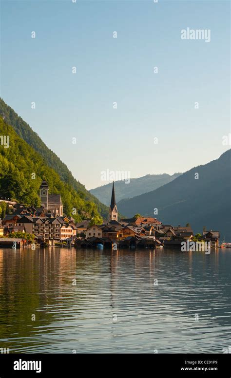 Village Of Hallstatt By Hallstattersee Lake In Salzkammergut Region Of