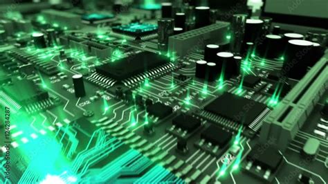 Vidéo Stock Beautiful 3d Animation Of The Motherboard With Moving Green