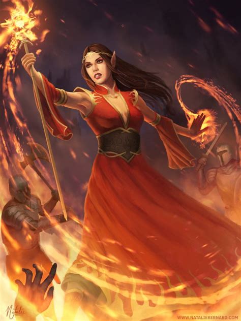 Fire Mage Female Elf Elves Fantasy Female Wizard