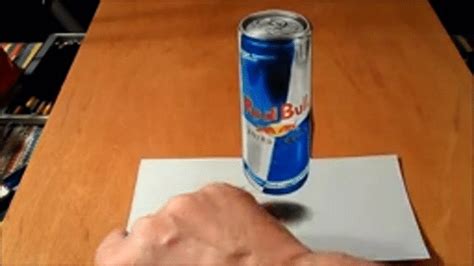 Anamorphic Illusion Drawing 3d Levitating Red Bull Can  On Imgur