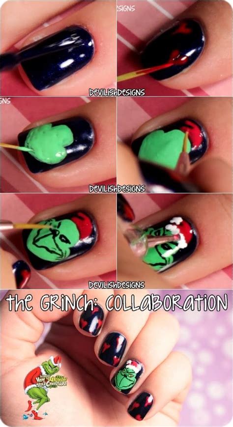 Devilishdesigns The Grinch Tutorial Christmas Nails Holiday Nails