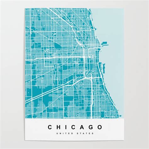 Chicago Map Aqua More Colors Review My Collections Art Print