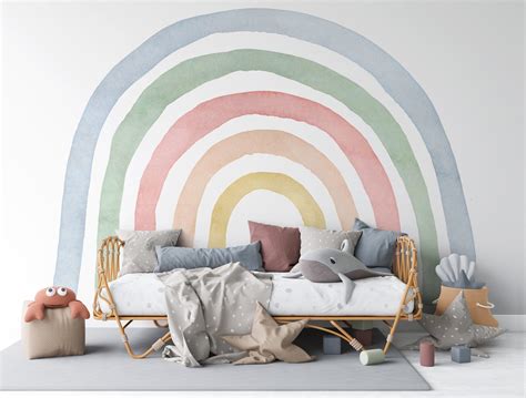 Mural Sweet Pastel Rainbow Wallpaper Mural Km076 Rainbow Etsy