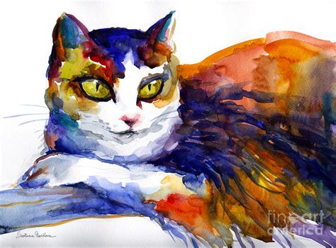 Colorful Watercolor Cat On A Tree Painting Painting By