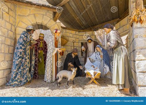 Traditional Nativity Scene Depict Three Kings Visiting The Infant Jesus