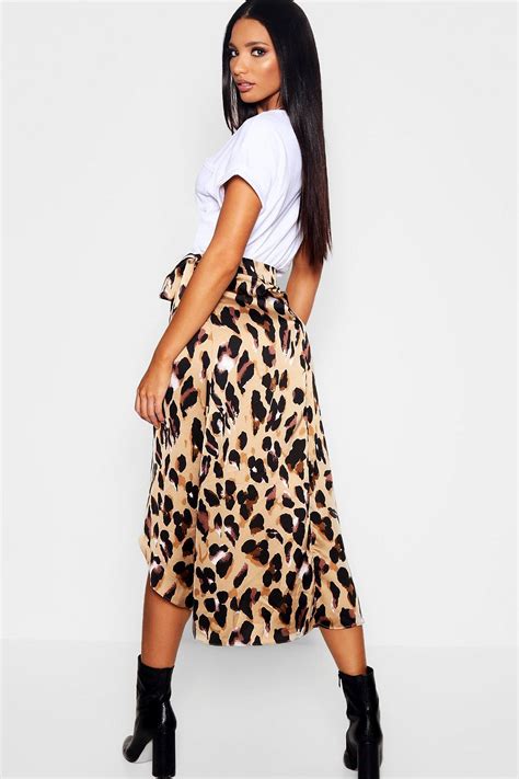 Leopard Print Satin Wrap Midaxi Skirt Leopard Print Dress Satin Wrap