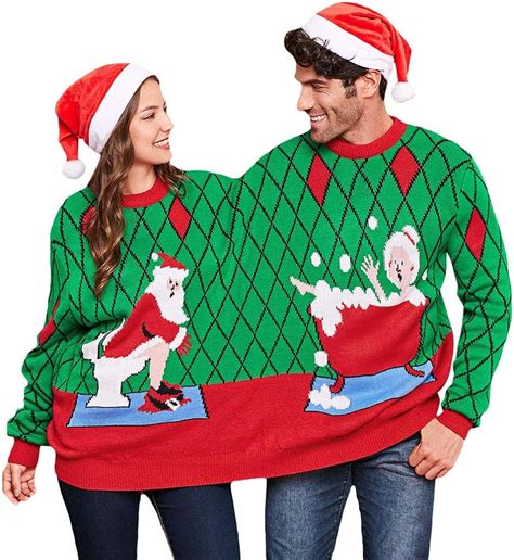 Beautygal Two Person Knit Ugly Sweater Xmas Couples Pullovers Novelty Christmas Jumper Colormix