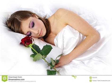 Sleeping Woman With Rose Stock Photo Image Of Head Care