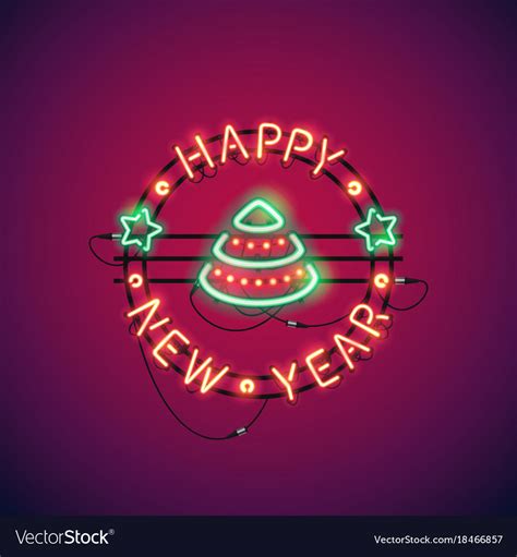 Happy New Year Colorful Neon Sign Royalty Free Vector Image