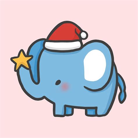 Lindo Elefante Y Estrella Disfraz Navidad Dibujado A Mano Dibujos