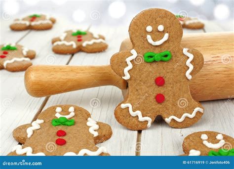 Christmas Gingerbread Men With Rolling Pin Stock Image Image Of