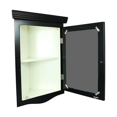 Black Solid Wood Bathroom Corner Medicine Cabinet Recessed Mirror