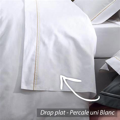 Drap Plat Percale Uni Pur Coton Peigné 240x310 Cm Hotel De Paris Blanc