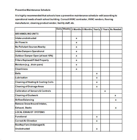 Building Maintenance Schedule Template Free Download – printable
