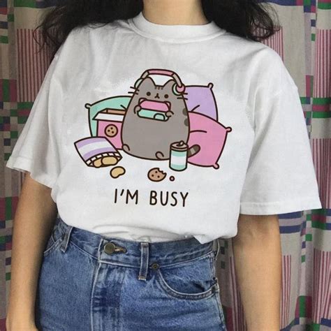 Pusheen Cat T Shirt Harajuku Women Tshirt Female Tee Shirt Funny