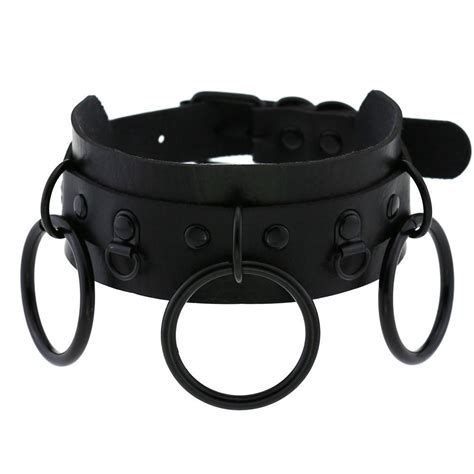 triple o s triple ring heavy metal fashion y2k jewelry leather choker necklace leather