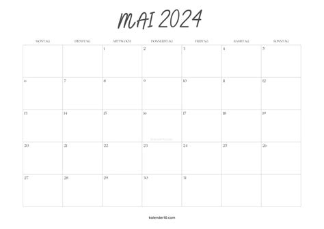Kalender Mai 2024 ️ Zum Ausdrucken