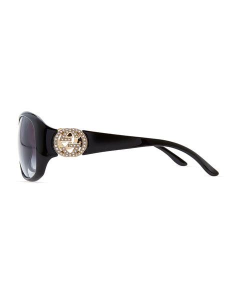 gucci wrap crystal logo sunglasses black