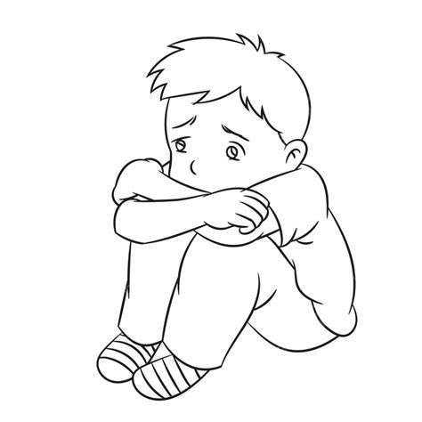 Cartoon Lonely Boy Line Drawn Vector Education Child Alone Vector