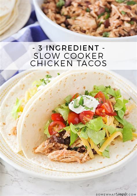 These slow cooker chicken tacos are juicy and super flavorful. 5 Minute 3 Ingredient Crockpot Chicken Tacos Recipe ...