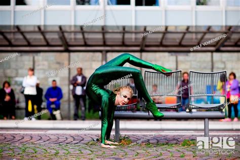 Contortionist Zlata Poses At A Bus Stop During A Photo Shooting In Bergisch Gladbach Germany