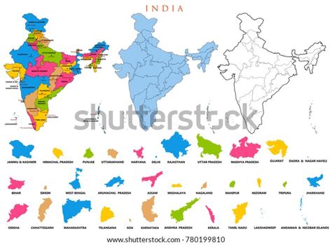 Stock Vektor „ilustrace Detailní Mapy Indie Asie Se“ Bez Autorských