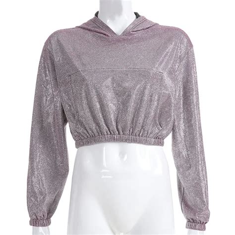 Laser Shiny Sequined Hooded Sweatshirts Pullovers Women Long Sleeve