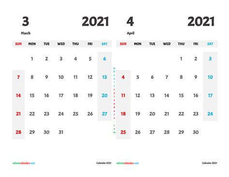 March April 2021 Calendar Printable 12 Templates