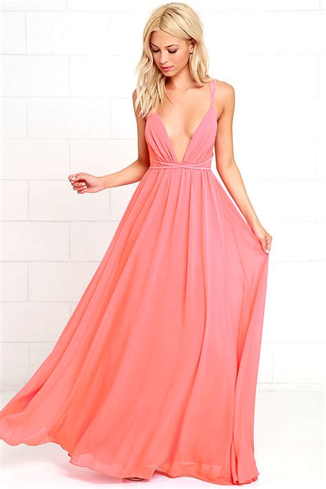 Coral Pink Dress Maxi Dress Pink Gown 8600 Lulus